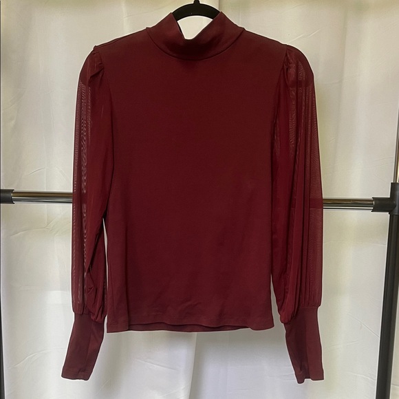 Sanctuary Tops - Sanctuary women’s maroon Fitted Long Sleeve turtleneck with sheer sleeves medium